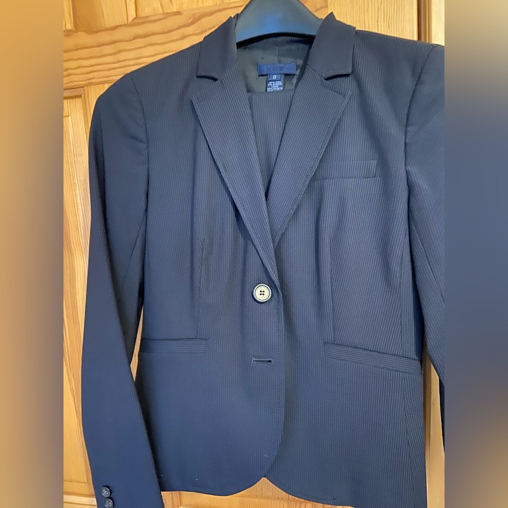 J crew navy pinstripe pant suit set size 0